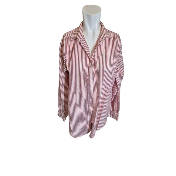 Lands' End womens Button Down Short Striped Collared Shirt Red Sz 12 - Picture 1 of 4